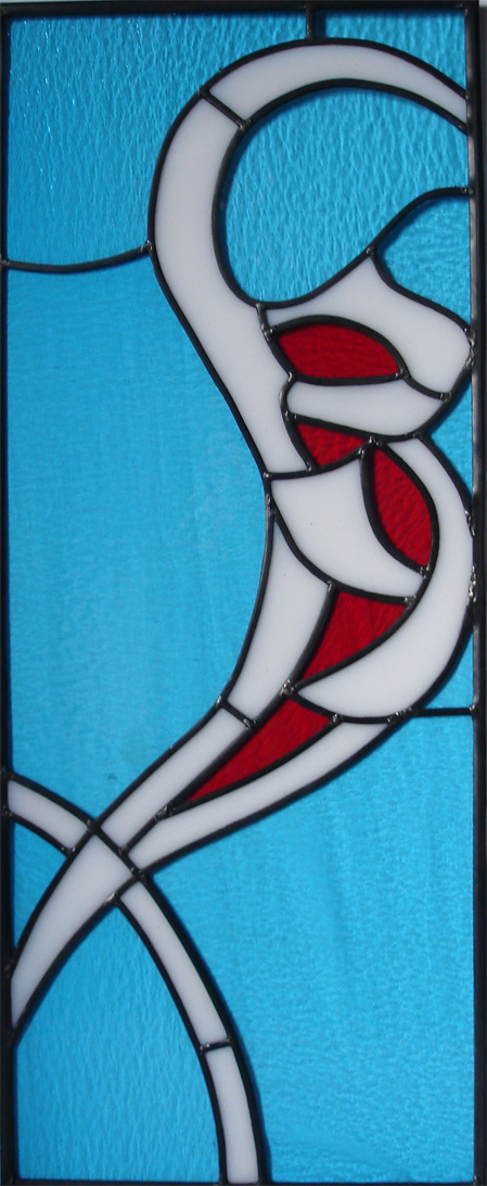 One of 11 panels, ripply blue glass